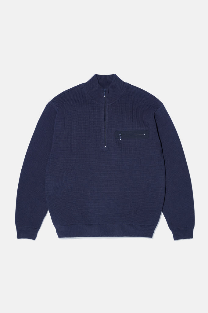 3/4 Zip Sweater - Navy — flat lay, front